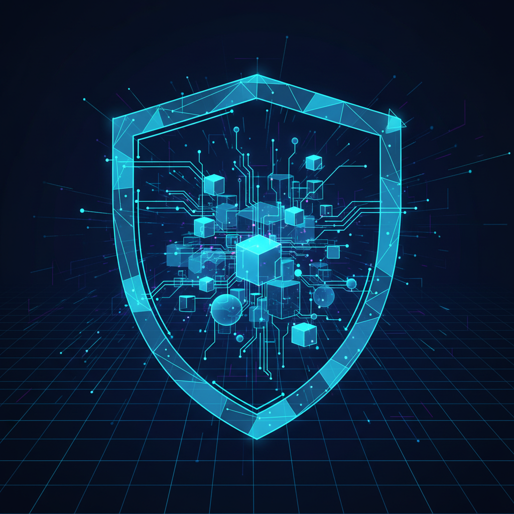 Container scanning security visualization showing interconnected microservices protected by automated vulnerability detection